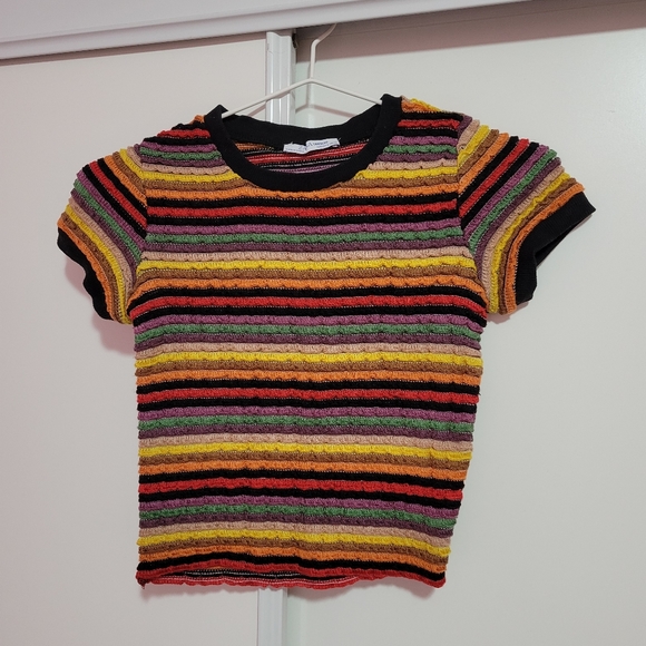 ZARA rainbow knitted short sleeves crop top - Picture 1 of 3